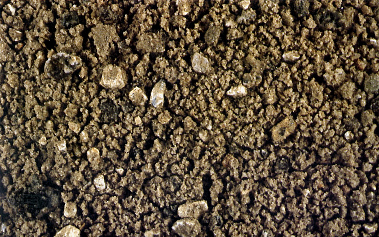 Figur 45 viser smeltevandsgrusaf glacial eller senglacial alder). Billedet viser en ret sorteret, grovsandet smeltevandsgrus.